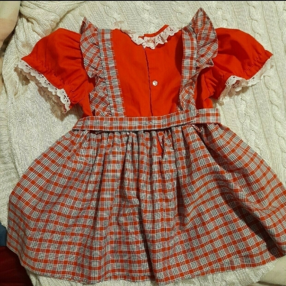 🎄 Host Pick Christmas Pinafore Dress Plaid Eyelet Red 🎄 - Picture 5 of 6